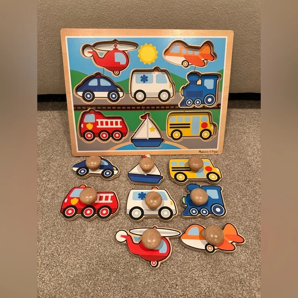 Melissa & Doug Wooden Deluxe Jumbo Knob Vehicles puzzle ages 1+